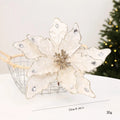 Glitter Poinsettia Artificial Christmas Flower 22cm Decoration Christmas Artificial Flower Richie's White