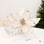 Glitter Poinsettia Artificial Christmas Flower 22cm Decoration Christmas Artificial Flower Richie's White