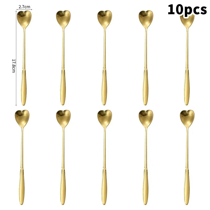 10-Piece Heart-Shaped Stainless Steel Coffee Spoon Set Coffee Spoon Set Richie's L2