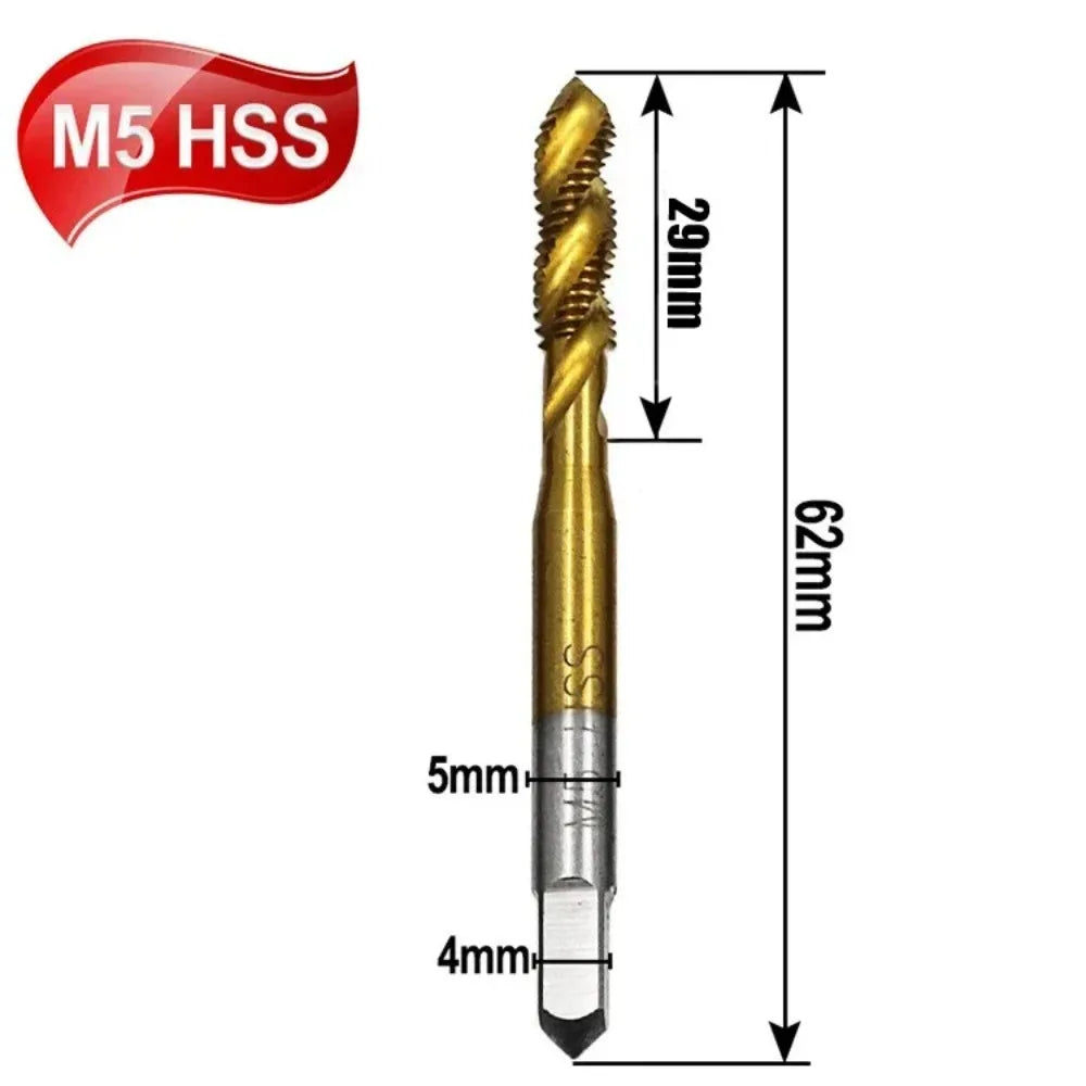 HSS Titanium Spiral Flute Thread Tap M3 M4 M5 M6 M8 Metric Thread Tap Richie's