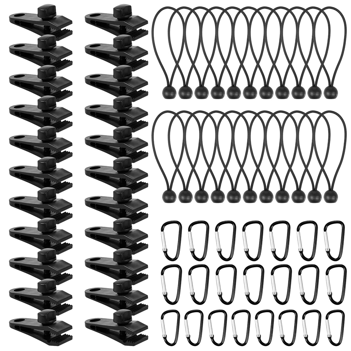 Heavy Duty Tarp Clips & Ball Bungee Cords 22-Pack Kit Tarp Clip Kit Richie's 22 Pack Tent Clips
