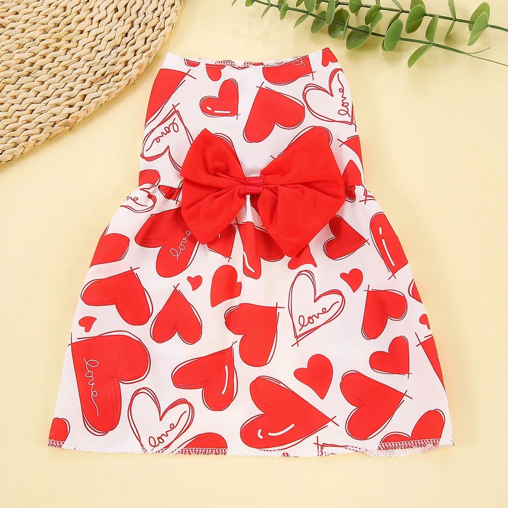 Heart Pattern Dog Princess Dress – Bow Lace Pet Skirt XS–XL Dog Dress Richie's