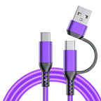 2M 2-in-1 USB-A & USB-C Braided Fast Charge Cable | 4 Colors USB Charging Cable Richie's Purple 2m