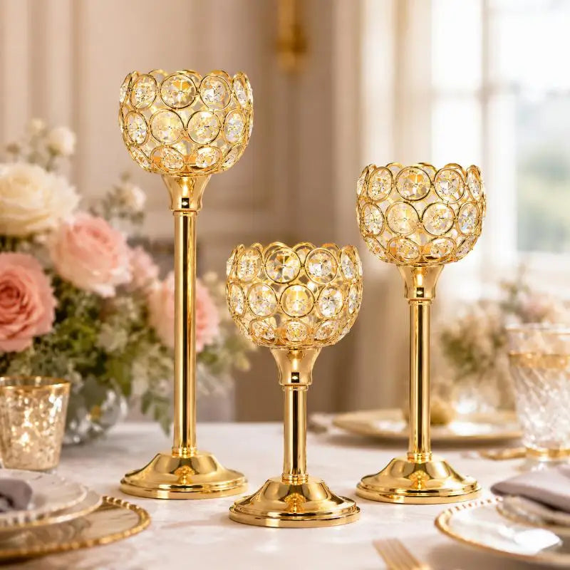 Gold Crystal Tealight Candle Holder – Festive Home Decor Candle Holder Richie's