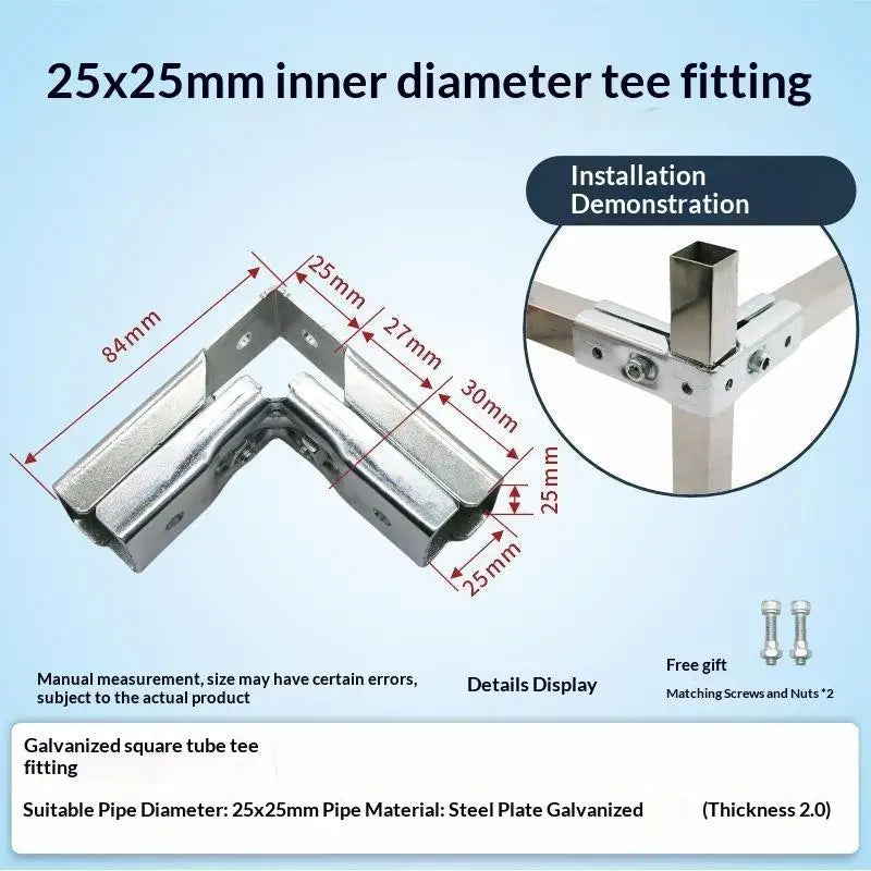 Square Pipe Elbow Connector 20x25mm No-Weld Bracket Buckle Pipe Fitting Bracket Richie's A8
