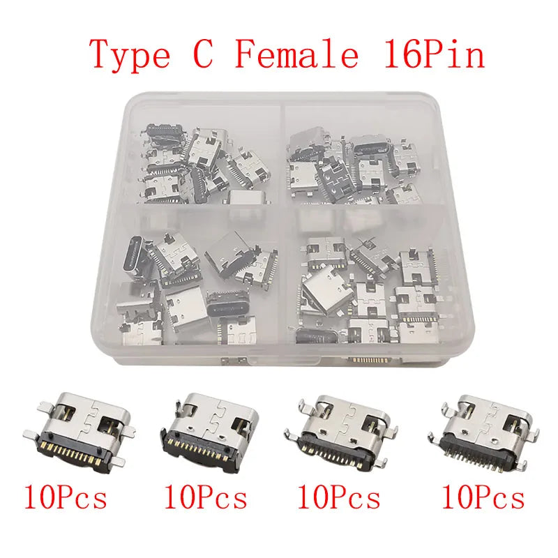 10Pcs USB Type-C 16 Pin Female Connector PCB Soldering DIY USB-C Connector Richie's 40Pcs