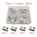 10Pcs USB Type-C 16 Pin Female Connector PCB Soldering DIY USB-C Connector Richie's 40Pcs