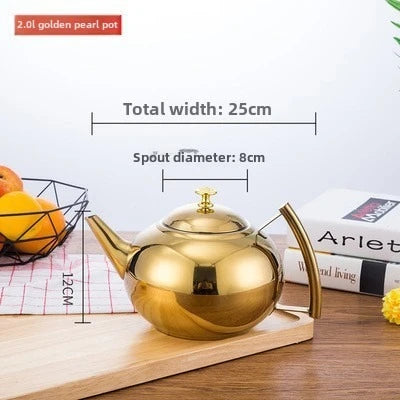 Stainless Steel Teapot Kettle 1L–2L with Filter | Gas & Induction Stovetop Tea Kettle Richie's 2L Gold Pearl Pot
