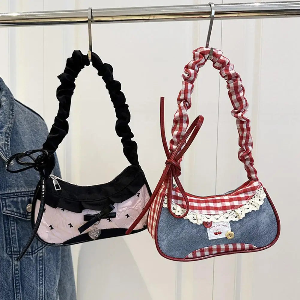 Women's Plaid Crescent Mini Shoulder Bag | Half Moon Handbag Crescent Shoulder Bag Richie's