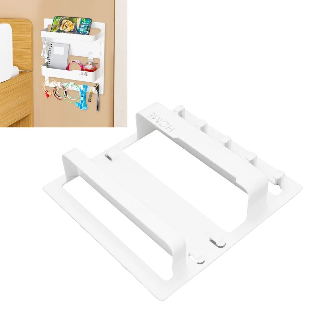 Adhesive Wall Shelf with Hooks & Cable Clips – No-Drill Wall Mount Shelf Richie's