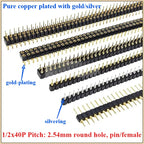 5 Pcs Gold Plated Pin Header 2.54mm Pitch Single/Double Row PCB Pin Header Richie's