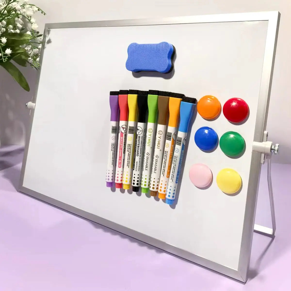 Desktop Whiteboard Set with Stand, 8 Markers, Eraser & Magnets Desktop Whiteboard Set Richie's