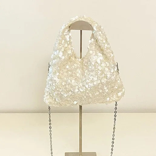 Women's Sequin Evening Shoulder Bag – Glamorous Party Clutch Evening Shoulder Bag Richie's Creamy-white