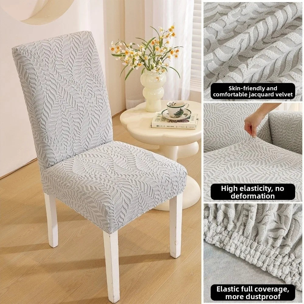 3D Leaf Jacquard Stretch Dining Chair Cover – Elastic Slipcover Chair Slipcover Richie's Light Grey