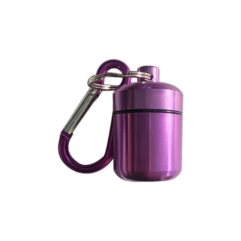Waterproof Mini Pill Box Keychain – Aluminum Sealed Container Keychain Pill Box Richie's Purple