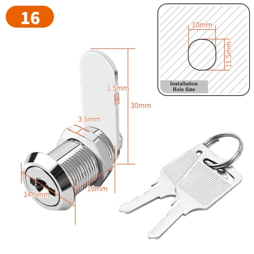 Zinc Alloy Drawer Lock with 2 Keys – 16 to 30mm Cabinet Lock Cabinet Drawer Lock Richie's 16mm