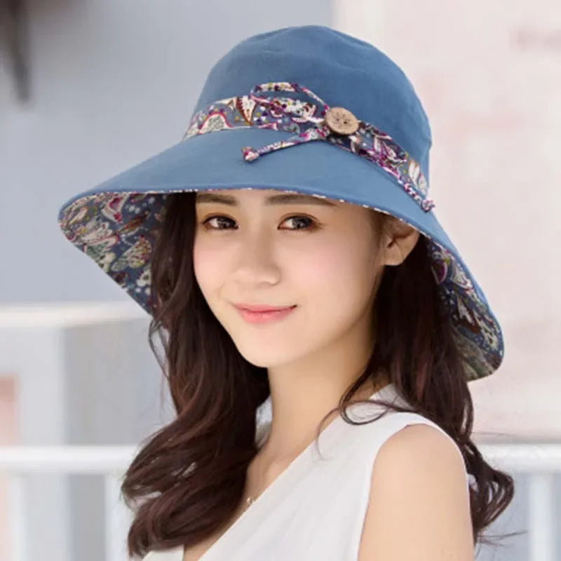 Women's Wide Brim UV Sun Hat | Cotton Beach Cap Women's Sun Hat Richie's Navy blue 56-58cm