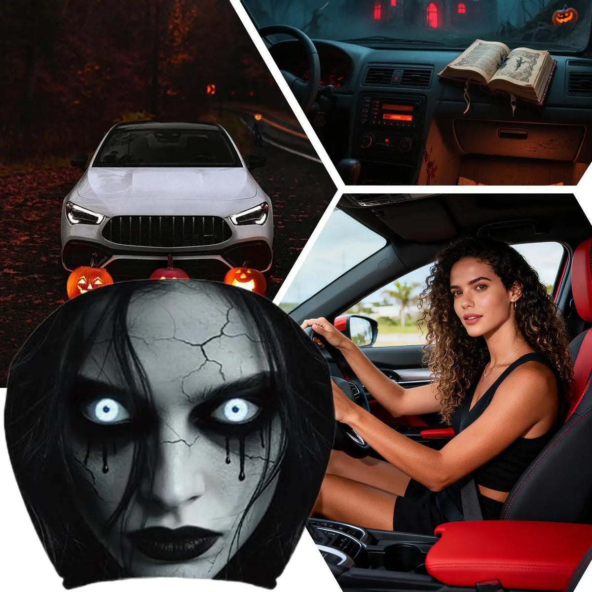 Halloween Ghost Car Headrest Covers – 2-Piece Spooky Set Car Headrest Cover Richie's