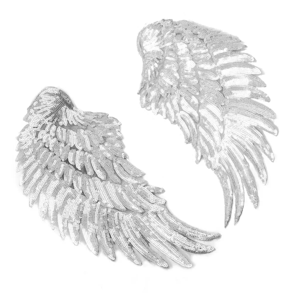 Silver Angel Wings Sequin Iron-On Patches – 2pc DIY Appliqué Iron-On Patch Appliqué Richie's