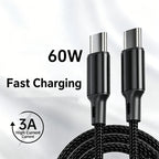 USB-C to USB-C Cable 60W 3A Fast Charging Nylon Braided 1m–2m USB-C Charging Cable Richie's