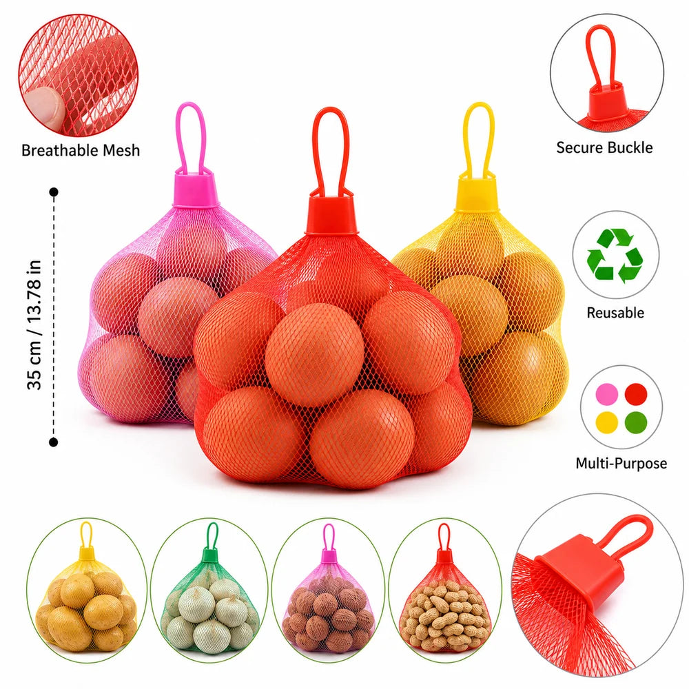 100-Pack Plastic Mesh Net Bags with Buckle – Reusable Produce Bags Mesh Storage Bags Richie's