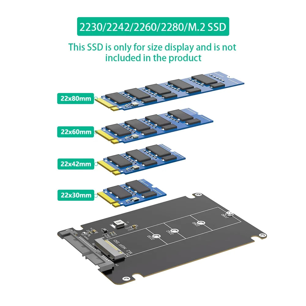 M.2 NGFF to 2.5" SATA Enclosure B&M Key Adapter 7mm Case SSD Drive Adapter Richie's