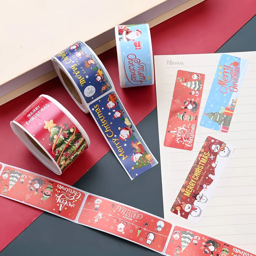 120 Pcs Christmas Doodle Sticker Roll – Festive Strip Labels Christmas Sticker Roll Richie's