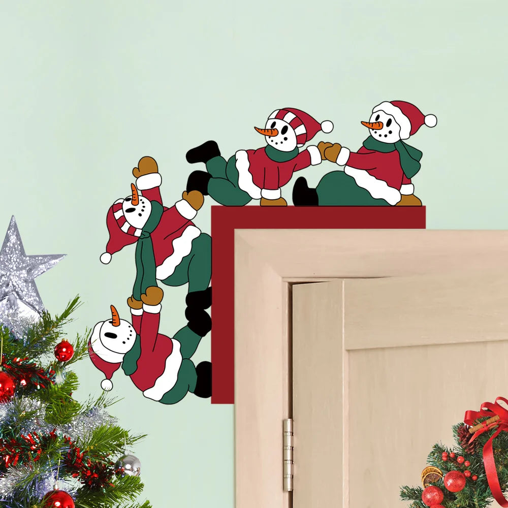 Christmas Snowman Wooden Door Corner Stickers – Burgundy Christmas Wall Stickers Richie's Burgundy