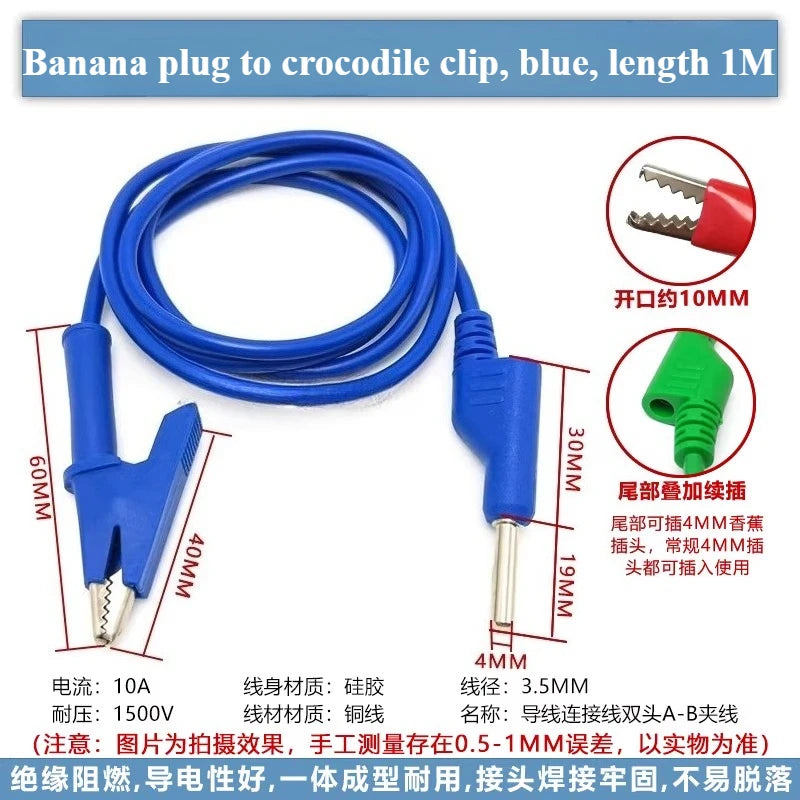 Banana Plug to Crocodile Clip Test Wire Set – Red & Black Test Lead Set Richie's A to B Blue 1PCS