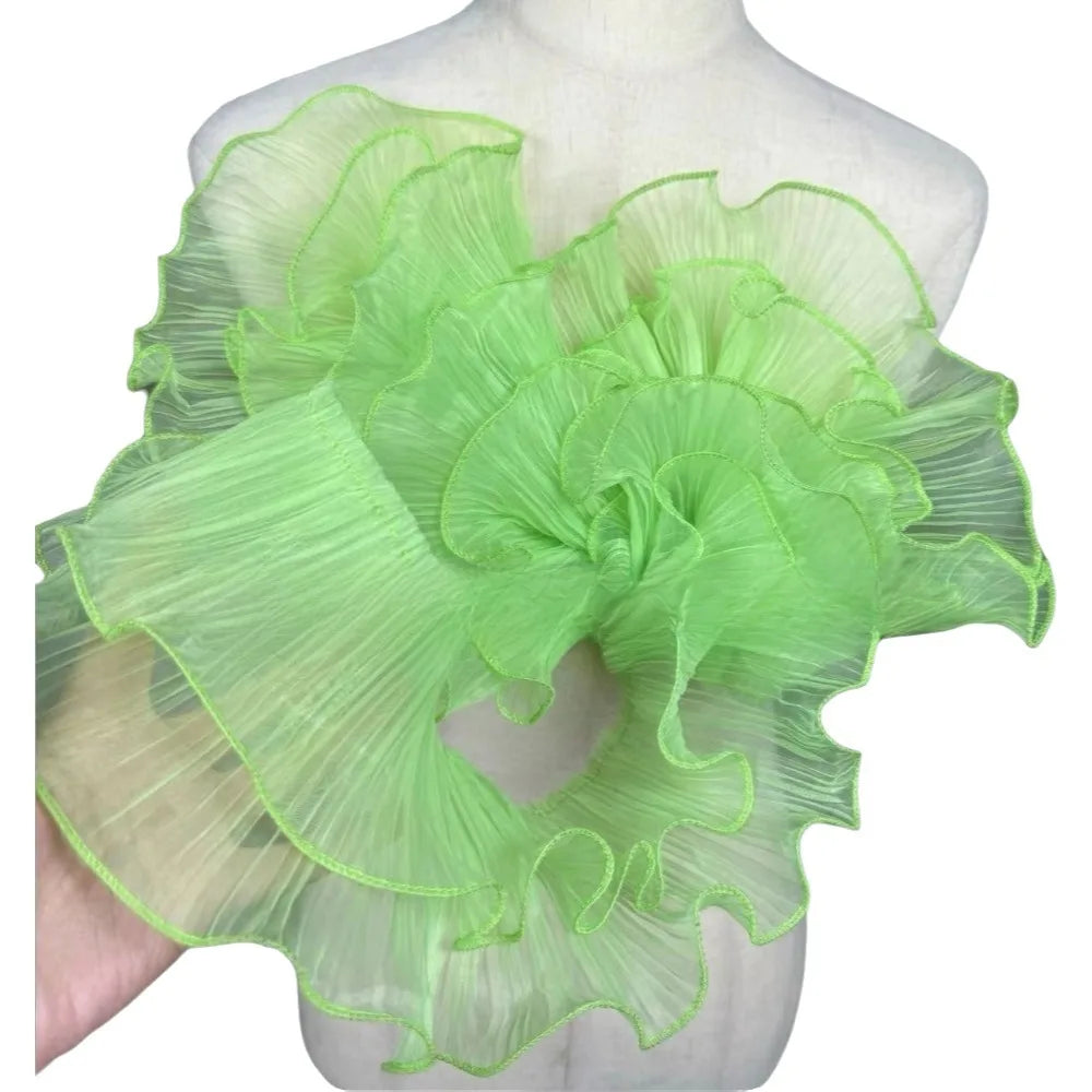 1 Yard Pleated Ruffle Fabric – Double Layer Mermaid Lace Organza Pleated Lace Fabric Richie's Cyan Length 1 Yard