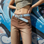 Retro Sequin Punk Waist Belt – Wide Denim & Alloy Buckle Fashion Waist Belt Richie's