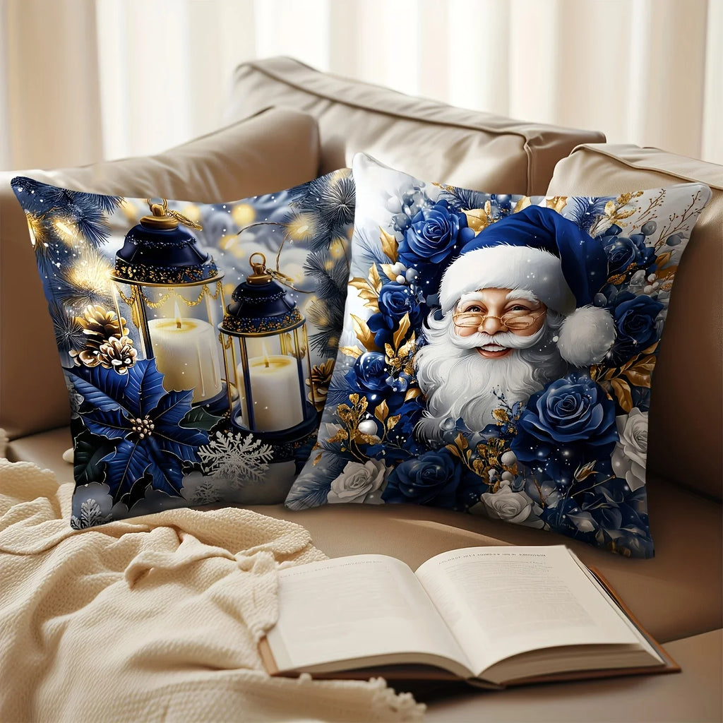 4 Christmas Throw Pillow Covers Dark Blue Santa Snowman Print Throw Pillow Covers Richie's