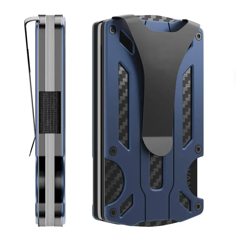 Zeeker Slim Metal RFID Wallet – Carbon Fiber Money Clip Metal Card Wallet Richie's Blue