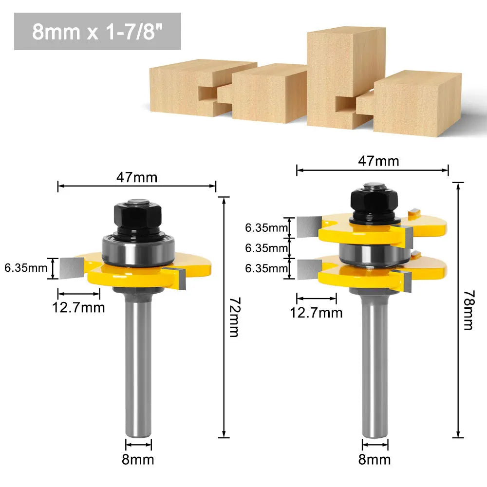 Tongue & Groove Router Bit Set – 2Pc Carbide T-Shape 8mm Shank Router Bit Set Richie's 8MM shank