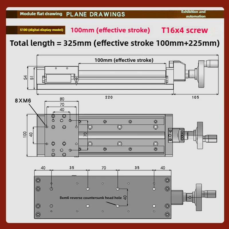 XYZ Manual Linear Slide Table Digital Display & Handwheel S100 Linear Slide Table Richie's S100-100MM-H