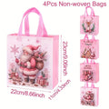 Pink Christmas Tote Bags with Handles | Santa & Elk 4/8 Pcs Christmas Gift Bags Richie's 4pcs