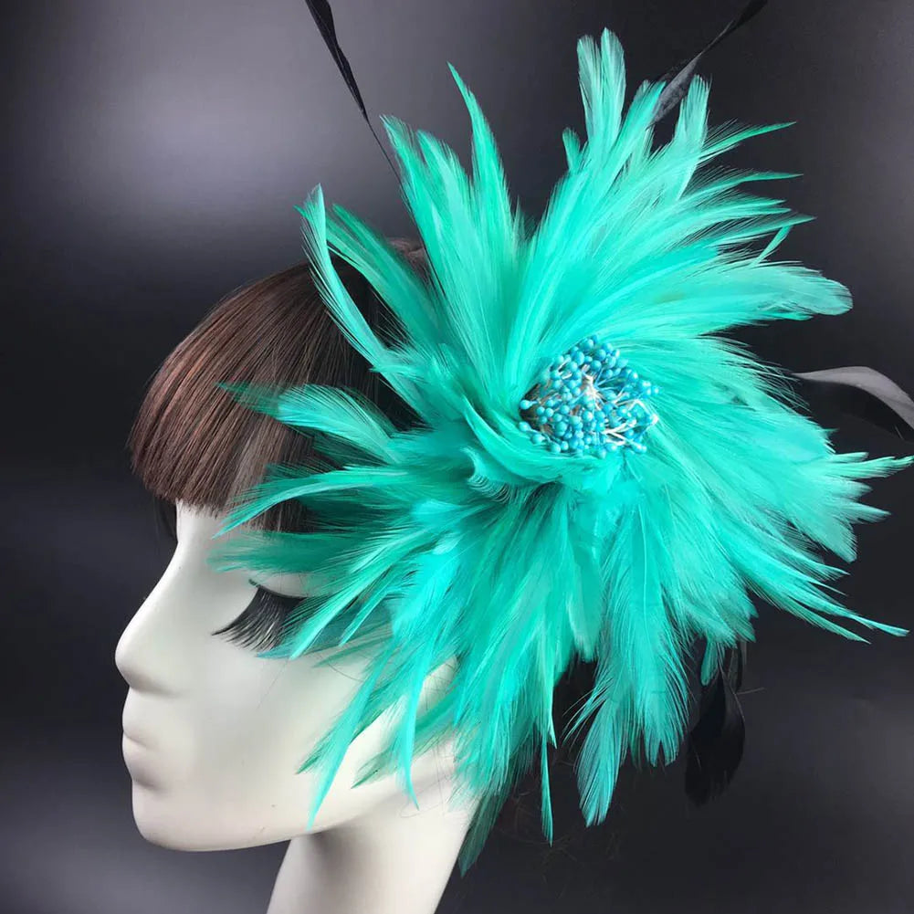 Bridal Feather Headband with Flower – Women's Wedding Hair Clip Feather Hair Accessory Richie's green