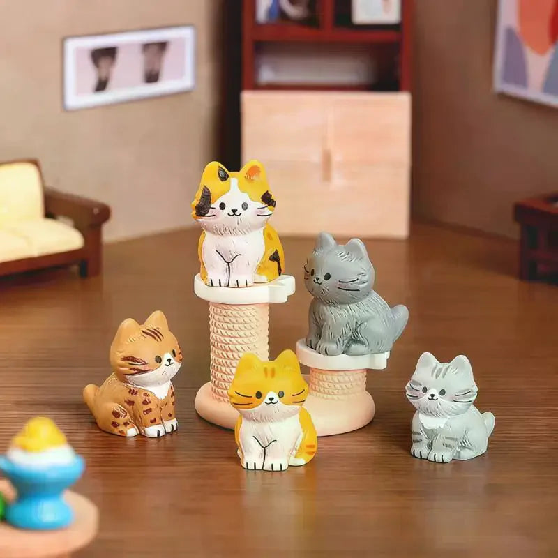 6 Mini Resin Cat Figurines Hand Painted Fairy Garden Decor Resin Figurine Set Richie's
