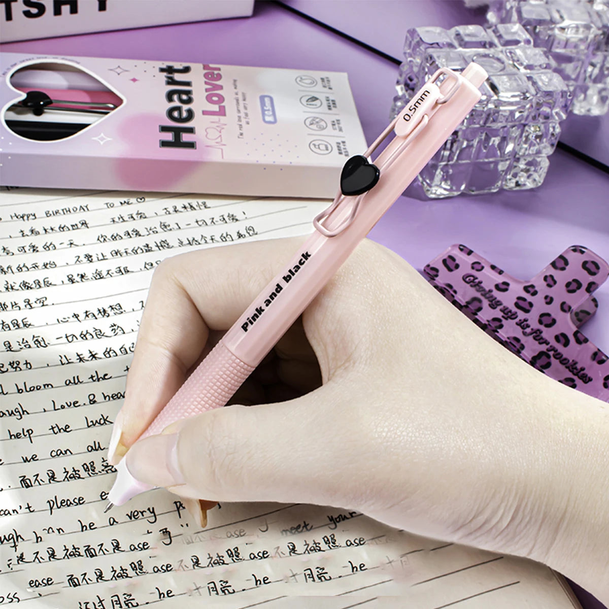 Heart Gel Pens Set 5pcs | 0.5mm Quick-Dry Retractable Black Ink Gel Pen Set Richie's