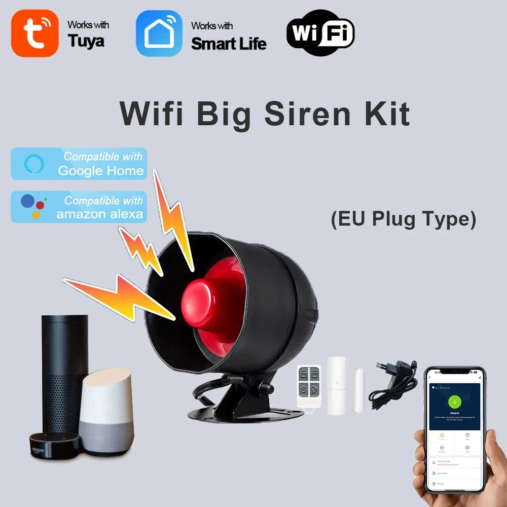 Tuya WiFi Smart Siren Alarm Kit – Alexa & Google Compatible WiFi Alarm System Richie's 105WT-EU