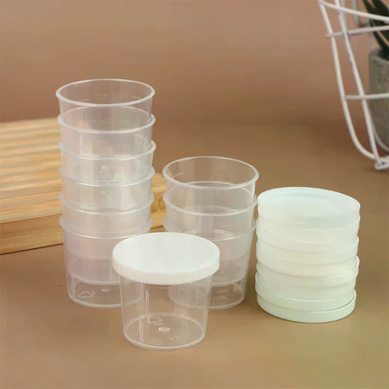 10Pcs Clear Measuring Cups with Lids 20ml–100ml Plastic Set Plastic Measuring Cups Richie's