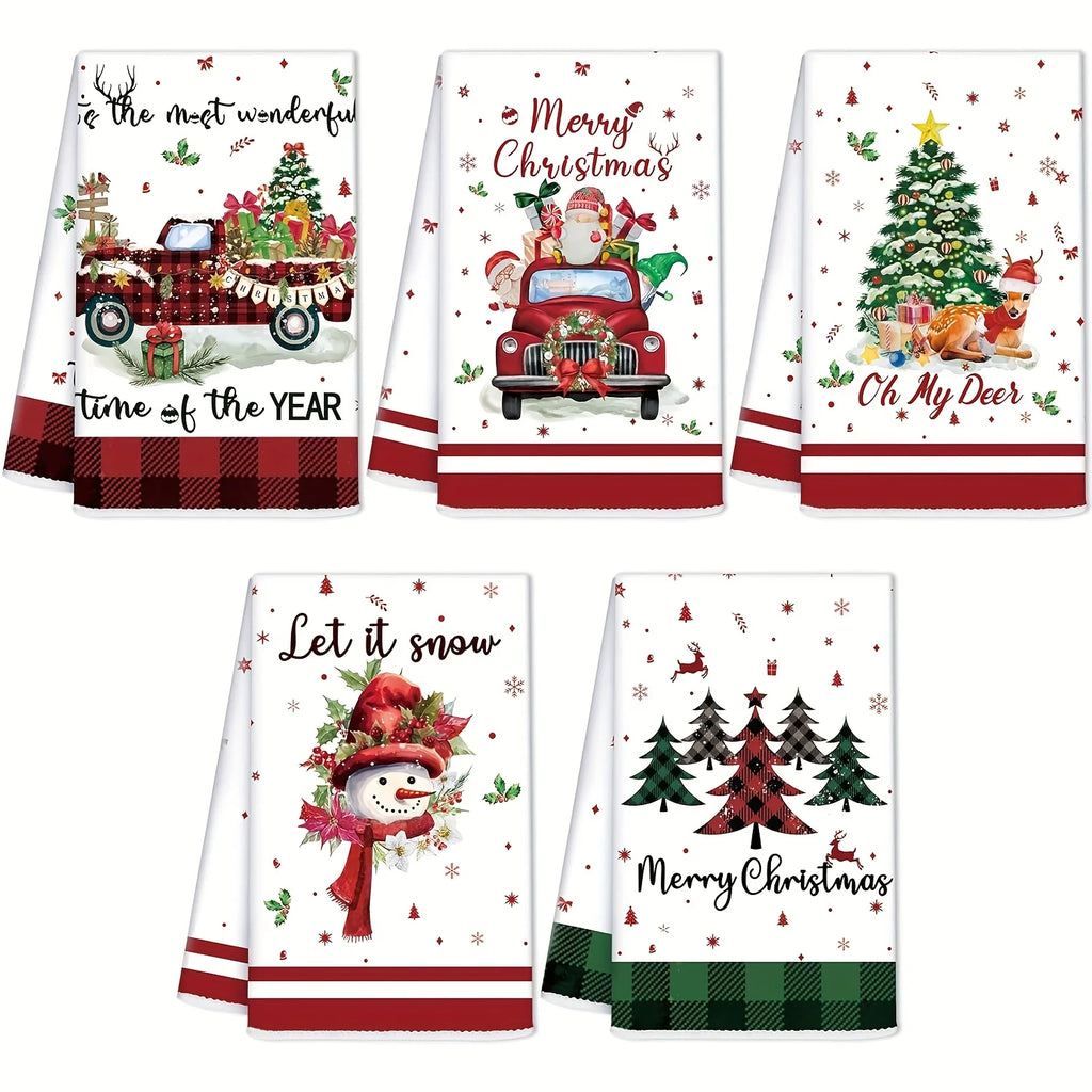 5-Piece Christmas Microfiber Towel Set – Snowflake & Heart Holiday Towel Set Richie's