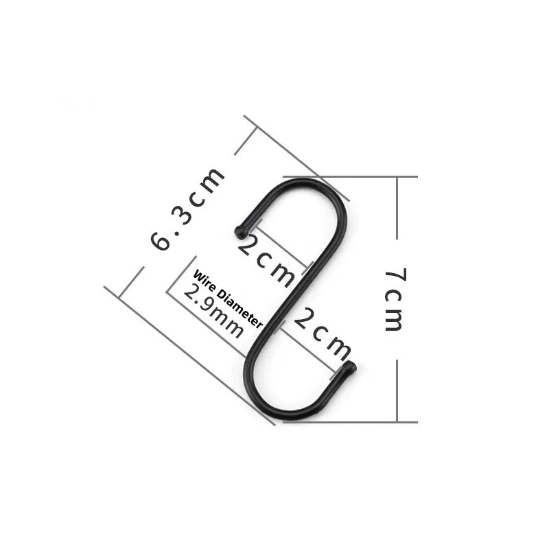 10pcs Stainless Steel S-Hooks for Kitchen, Bathroom & Home S-Shaped Hooks Richie's black 7cm 10pc