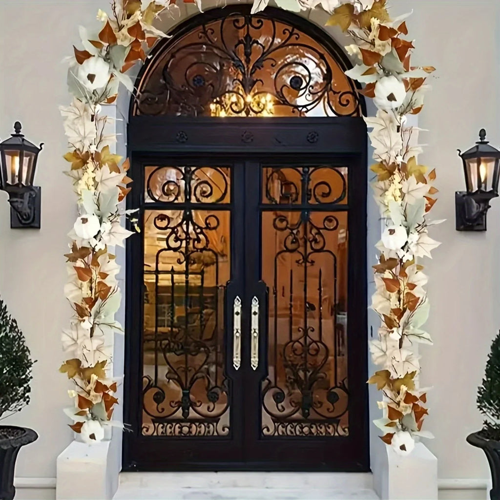 Autumn Maple Leaf & Pumpkin Wreath – Fall Holiday Wall Decor Seasonal Decorative Wreath Richie's