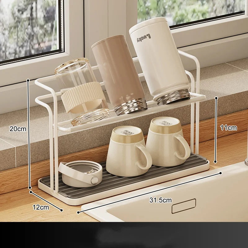 Stackable Stainless Steel Cup & Bowl Kitchen Storage Rack Kitchen Storage Rack Richie's White
