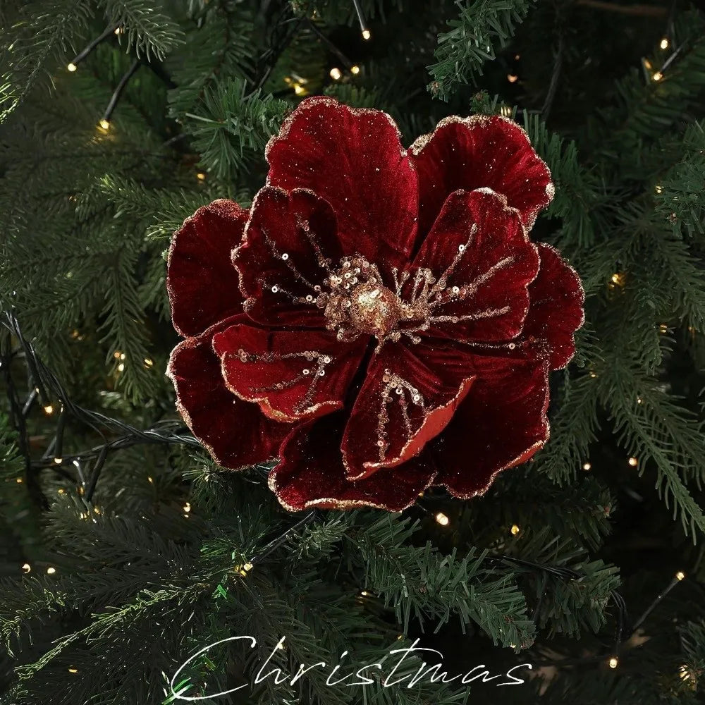 22CM Glitter Poinsettia Artificial Christmas Flower Decoration Christmas Flower Decoration Richie's