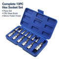 13pc Allen Key Hex Bit Socket Set 1/4" 3/8" 1/2" Drive CRV Steel Socket Wrench Set Richie's Blue