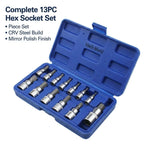 13pc Allen Key Hex Bit Socket Set 1/4" 3/8" 1/2" Drive CRV Steel Socket Wrench Set Richie's Blue
