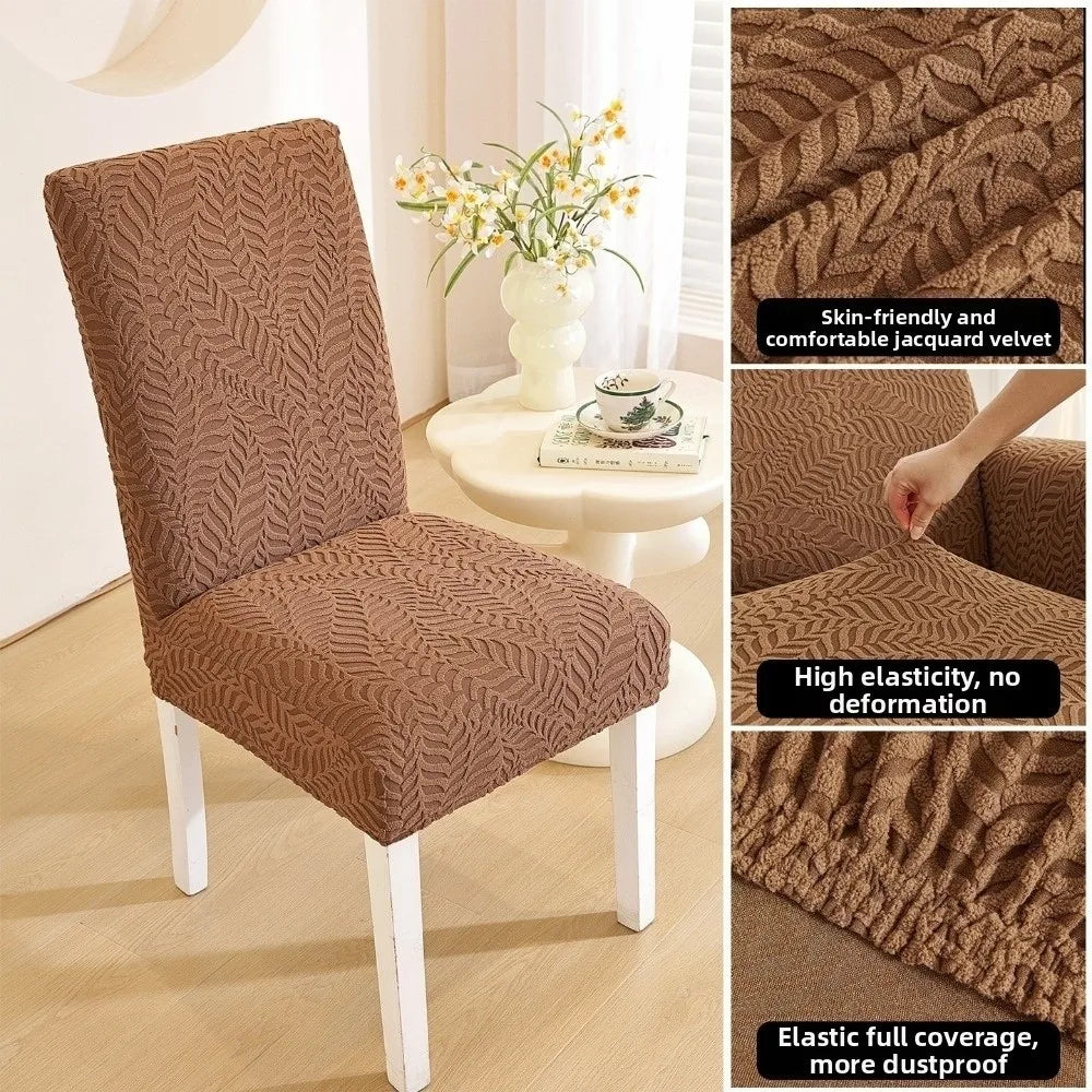 3D Leaf Jacquard Stretch Dining Chair Cover – Elastic Slipcover Chair Slipcover Richie's Light Coffee