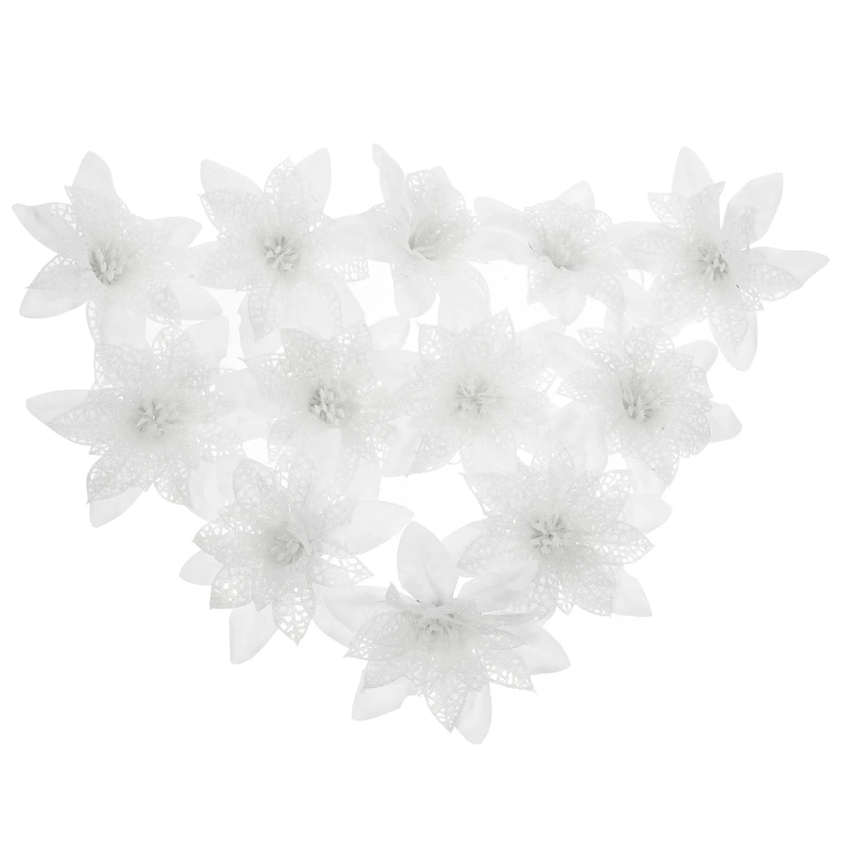 12-Piece Glitter Artificial Poinsettia Flowers Christmas Decor Artificial Christmas Flowers Richie's